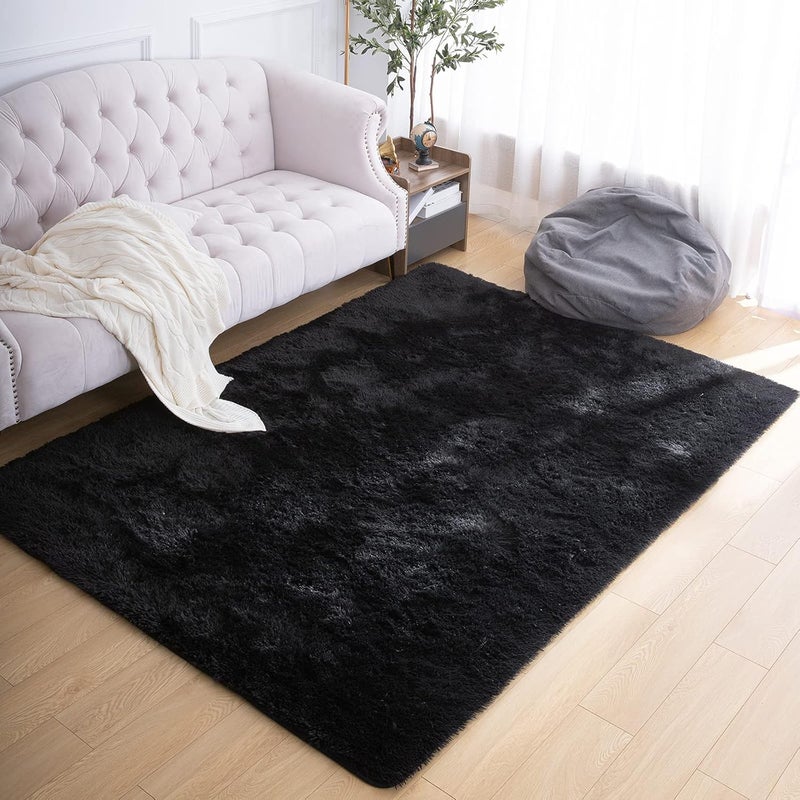 AROGAN Luxury Soft Shaggy Rugs Carpets, 6x9 Feet Bedroom Rug Indoor Plush Area Rugs for Living Room, Black Fluffy Rug for Kids Girls Playroom Dorm, Shag Rug for Teen Nursery - Image 2